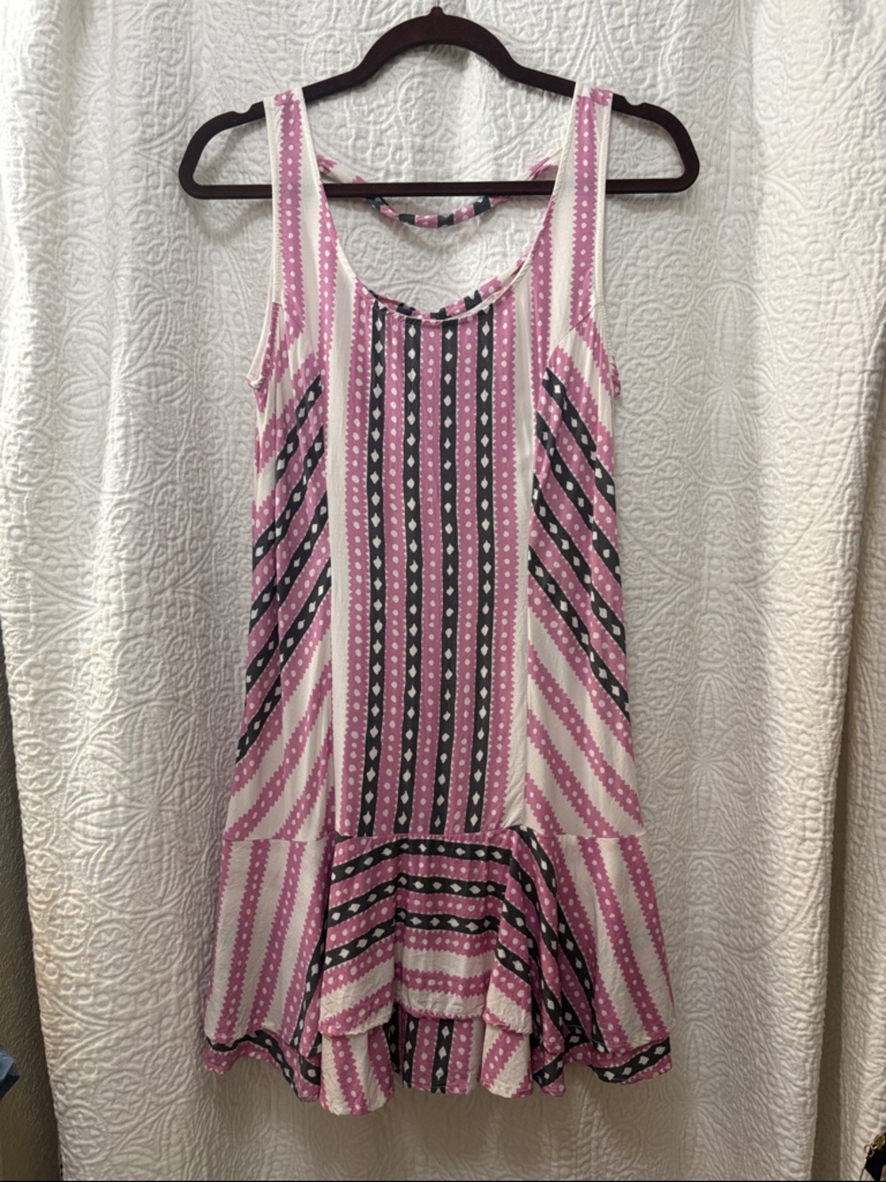 Free People Pink and Black Striped Sleeveless Mini Dress size L